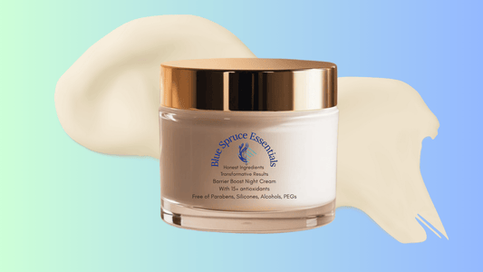 Blue Spruce Essentials Barrier Boost all-in-one anti-aging night cream with 15+ plant-based antioxidants